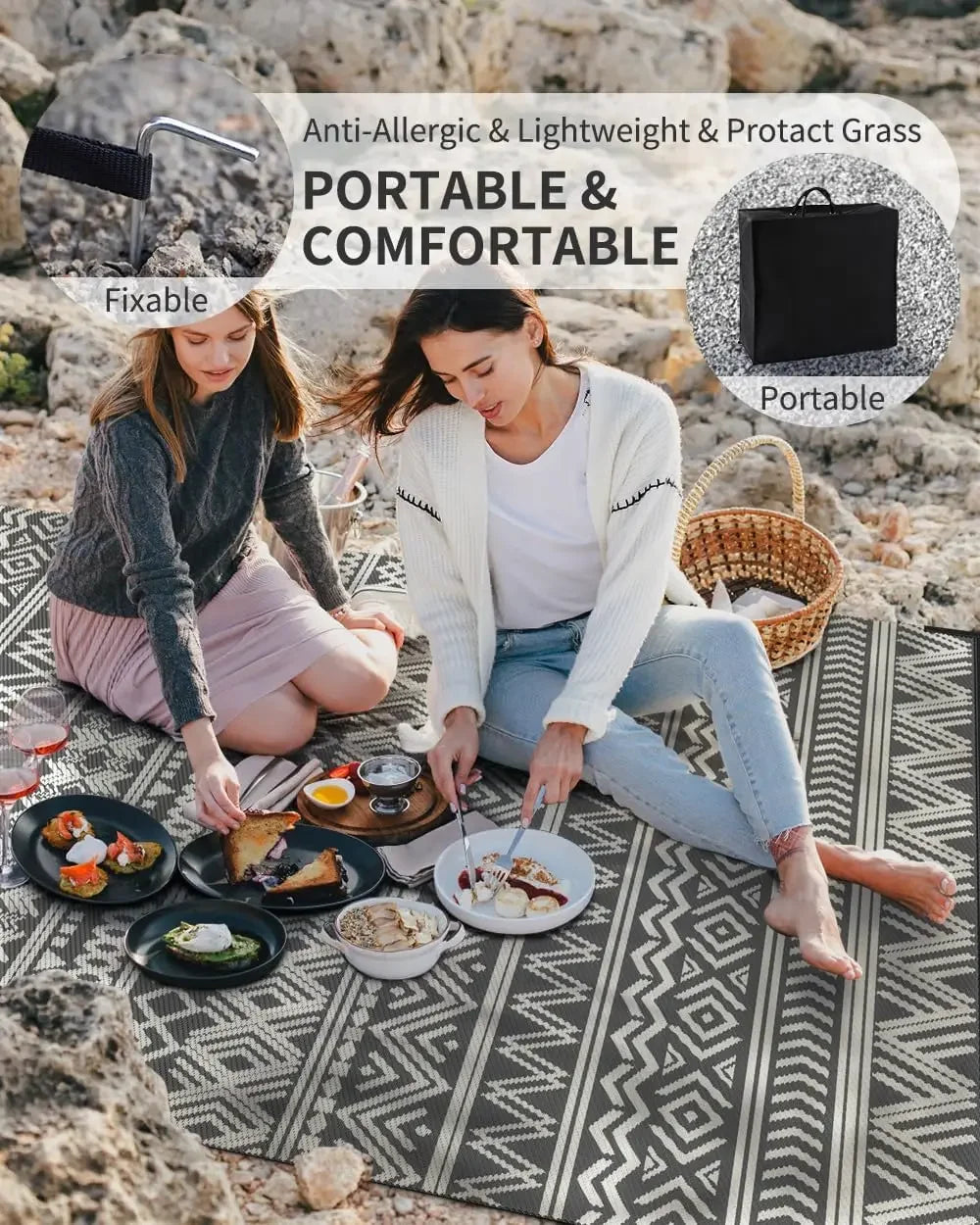 Outdoor Waterproof Reversible Patio Rug - 9 x12 ft