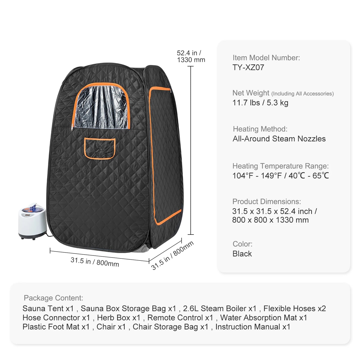 VEVOR Compact Portable Steam Sauna Tent 1200 Watt Home Therapeutic for Detox Relaxation Time Remote Control Personal for Home