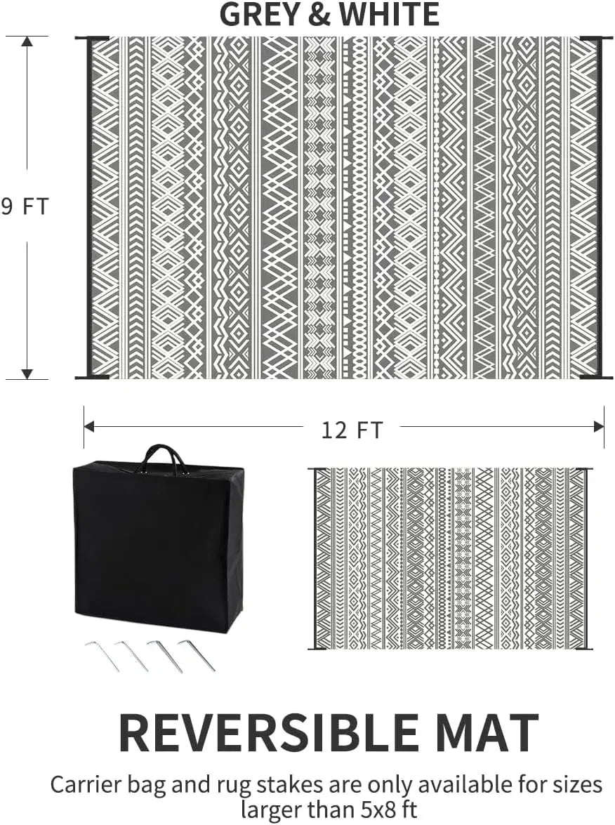 Outdoor Waterproof Reversible Patio Rug - 9 x12 ft